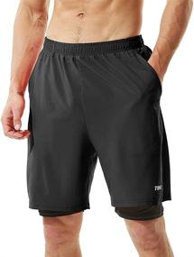 img 3 attached to TENJOY Men's 2 in 1 Workout Shorts: Quick Dry Gym Athletic Running Shorts with Zipper Phone Pocket - 7-inch Length