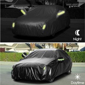 img 1 attached to Waterproof and All-Weather Protection Car Cover for Sedans/Hatchbacks, Black - Heavy Duty Outdoor Cover with Reflective Strips