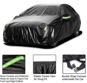 img 2 attached to Waterproof and All-Weather Protection Car Cover for Sedans/Hatchbacks, Black - Heavy Duty Outdoor Cover with Reflective Strips