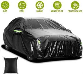 img 4 attached to Waterproof and All-Weather Protection Car Cover for Sedans/Hatchbacks, Black - Heavy Duty Outdoor Cover with Reflective Strips