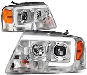 img 4 attached to DNA Motoring HL-3D-G2-F1504-CH-AM Chrome Amber Projector Headlights With LED Day Running Light For 04-08 F150 Mark LT