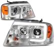 dna motoring hl-3d-g2-f1504-ch-am chrome amber projector headlights with led day running light for 04-08 f150 mark lt logo