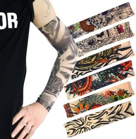 img 3 attached to 🌴 HOVEOX 20pcs Temporary Tattoo Arm Sleeves: Stylish Slip-on Sunscreen Protection with Tribal, Tiger, Dragon, Skull Designs - Unisex Stretchable Cosplay Accessories