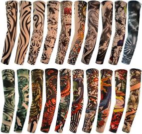 img 4 attached to 🌴 HOVEOX 20pcs Temporary Tattoo Arm Sleeves: Stylish Slip-on Sunscreen Protection with Tribal, Tiger, Dragon, Skull Designs - Unisex Stretchable Cosplay Accessories