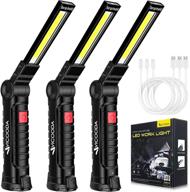 set of 3 rechargeable work lights with magnetic base and hanging hook - 360° rotation, 5 modes - ideal for car engine repair, grill, emergencies, and tight spot illumination logo