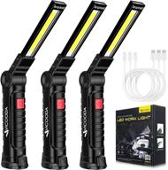 set of 3 rechargeable work lights with magnetic base and hanging hook - 360° rotation, 5 modes - ideal for car engine repair, grill, emergencies, and tight spot illumination логотип