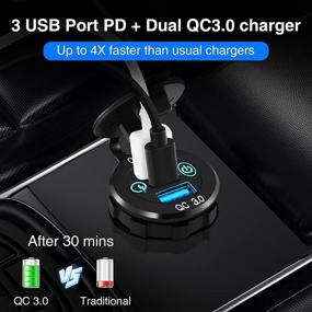 img 1 attached to [2021 New] Dual USB Quick Charge 3.0 & PD Car Charger with ON/Off Touch Switch - 12v USB Outlet for Marine Boat Motorcycle Truck Golf Cart RV, Aluminum Socket - Powerful 3-Ports USB 12/24V Charger