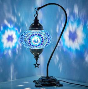 img 1 attached to DEMMEX 2021 Turkish Moroccan Handmade Colorful Mosaic Gooseneck Table Bedside Lamp Lampshade With Antique Body (Blue)