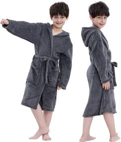 img 3 attached to Hooded Herringbone Boy's Soft Spa Kimono 👦 Long Robe, Kids Comfy Sleepwear Bathrobe in Fleece Material