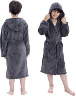 hooded herringbone boy's soft spa kimono 👦 long robe, kids comfy sleepwear bathrobe in fleece material logo