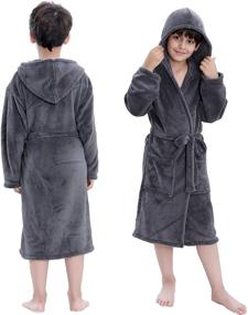 img 4 attached to Hooded Herringbone Boy's Soft Spa Kimono 👦 Long Robe, Kids Comfy Sleepwear Bathrobe in Fleece Material