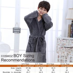 img 2 attached to Hooded Herringbone Boy's Soft Spa Kimono 👦 Long Robe, Kids Comfy Sleepwear Bathrobe in Fleece Material