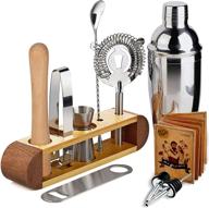 🍸 tj.moree 11-piece bartender kit with stand - bar tool set and martini shaker set for perfect home cocktail mixing experience - sapele wood logo