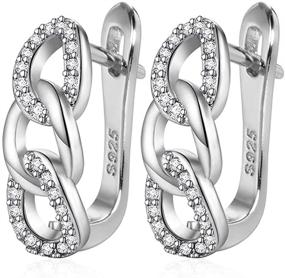 img 4 attached to 💎 CZ Triple Link Small Hoop Earrings for Women Girls - 925 Silver Plated, Delicate Cubic Zirconia Infinity Dangle Drop, Lever Back Click-Top Huggie Hoops, 14G Piercing Stud, Fashionable Punk Jewelry Gifts