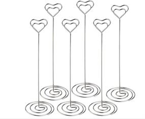 img 3 attached to Набор из 10 столовых держателей для карточек Jofefe высотой 8,6 дюйма с серебристыми металлическими зажимами в форме сердца - идеально подходит для свадебных принадлежностей, номеров столов и отображения фотографий.