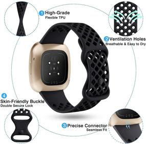 img 3 attached to 📲 Набор из 4 совместимых ремешков Maledan для Fitbit Sense и Versa 3 - водонепроницаемые, дышащие спортивные ремешки для замены, размер S - черный/слива/серый/синий