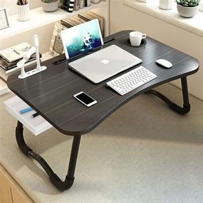 img 4 attached to MGsten Bed Desk - Folding Laptop Table with USB Port, Large Lap Tray, Drawer, and Cup Holder - Standing Study Work Table for Adults and Students (23.6”x15.7”x11”)