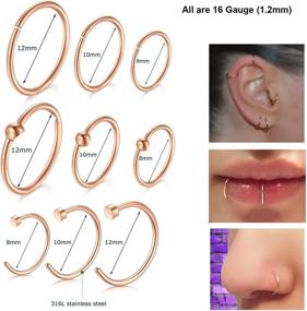 img 2 attached to 👃 Variety of 16 Gauge Nose Rings: Hoop Septum Rings for Lip, Nose, Helix, and Cartilage Piercings