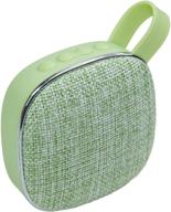 green portable bluetooth speaker: wireless, 3w, fm radio, built-in mic, high fidelity sound, powerful bass, micro sd playback, usb charging, hands-free calls, cloth cover & carry strap logo