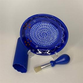 img 3 attached to 🧄 BonCera Premium Ceramic Garlic Grater Set - Handmade Blue Stoneware Design - Grating Plate, Garlic Peeler, Gathering Brush, Display Stand - Also Suitable for Turmeric, Ginger, and More