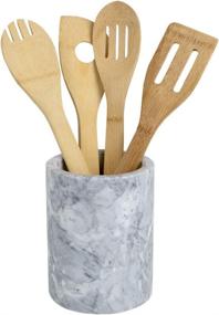 img 4 attached to 🍴 Home Basics White Marble Utensil Holder - Large Capacity & Heavy Duty Compact Design