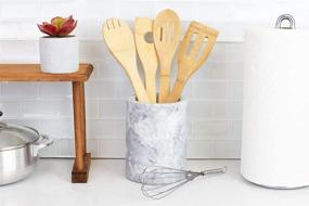 img 1 attached to 🍴 Home Basics White Marble Utensil Holder - Large Capacity & Heavy Duty Compact Design