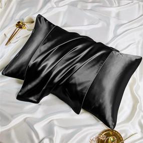 img 4 attached to Besititli Satin Pillowcase for Hair and Skin - Set of 2 King Size Pillow Cases with Envelope Closure - Super Soft Silky Black