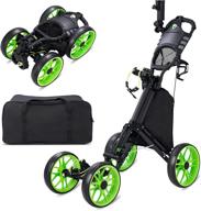 🛒 jinlly golf push cart: lightweight 4-wheel folding cart with foot brake and 5 adjustable heights, umbrella/cup/scoreboard holder for golf bags logo