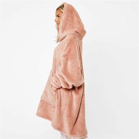 img 1 attached to 🧸 Soft Teddy Glitter Fleece Sienna Hoodie Blanket - Warm Cosy Oversized Thermal Throw Wearable Blanket Hoodie, One Size - Blush