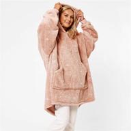 🧸 soft teddy glitter fleece sienna hoodie blanket - warm cosy oversized thermal throw wearable blanket hoodie, one size - blush logo