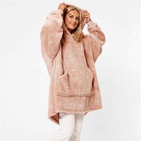 img 4 attached to 🧸 Soft Teddy Glitter Fleece Sienna Hoodie Blanket - Warm Cosy Oversized Thermal Throw Wearable Blanket Hoodie, One Size - Blush