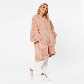 img 2 attached to 🧸 Soft Teddy Glitter Fleece Sienna Hoodie Blanket - Warm Cosy Oversized Thermal Throw Wearable Blanket Hoodie, One Size - Blush