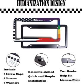 img 1 attached to EXMENI Gay Pride License Plate Frame - Rainbow America Flags Car Plates Cover Black White Stripes Flag Automobile Decoration (4 Holes)