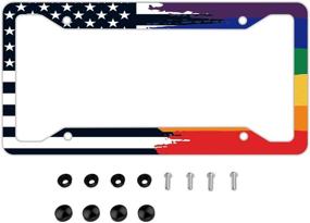 img 4 attached to EXMENI Gay Pride License Plate Frame - Rainbow America Flags Car Plates Cover Black White Stripes Flag Automobile Decoration (4 Holes)