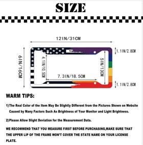 img 3 attached to EXMENI Gay Pride License Plate Frame - Rainbow America Flags Car Plates Cover Black White Stripes Flag Automobile Decoration (4 Holes)