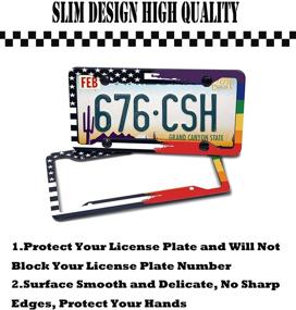 img 2 attached to EXMENI Gay Pride License Plate Frame - Rainbow America Flags Car Plates Cover Black White Stripes Flag Automobile Decoration (4 Holes)