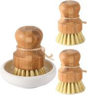 🧼 bamboo dish scrub brushes by subekyu: natural sisal bristle set for washing cast iron pan/pot - kitchen wooden cleaning scrubbers, set of 3 logo