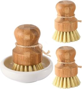 img 4 attached to 🧼 Bamboo Dish Scrub Brushes by Subekyu: Natural Sisal Bristle Set for Washing Cast Iron Pan/Pot - Kitchen Wooden Cleaning Scrubbers, Set of 3