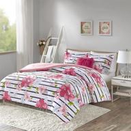 🌸 comfort spaces zoe comforter set - full/queen size pink bedding with floral & striped print, includes faux long fur decorative pillow - 4 piece set logo