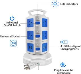 img 1 attached to 💡 Башня розеток MAOZUA - Станция зарядки с защитой от напряжения, 3000 Вт 13A 16AWG с 10 розетками, 4 портами USB, проводом 9,8 фута - многогранные безопасные розетки для дома, офиса, учебной комнаты.