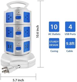 img 3 attached to 💡 Башня розеток MAOZUA - Станция зарядки с защитой от напряжения, 3000 Вт 13A 16AWG с 10 розетками, 4 портами USB, проводом 9,8 фута - многогранные безопасные розетки для дома, офиса, учебной комнаты.