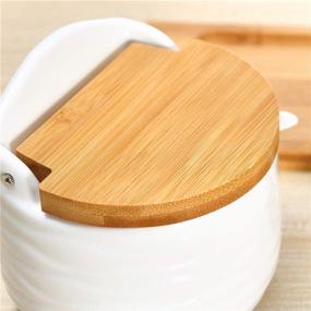 img 1 attached to 🏺 Ceramic Sugar Bowl with Bamboo Lids and Spoons Serving Tray - Porcelain Sugar Container for Sugar Tea Coffee Spice, Salt Condiment - Chalkboard Labels - Home Kitchen Storage, 9.1 fl oz 270 ML, Set of 2