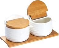 🏺 ceramic sugar bowl with bamboo lids and spoons serving tray - porcelain sugar container for sugar tea coffee spice, salt condiment - chalkboard labels - home kitchen storage, 9.1 fl oz 270 ml, set of 2 логотип