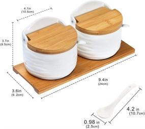 img 3 attached to 🏺 Ceramic Sugar Bowl with Bamboo Lids and Spoons Serving Tray - Porcelain Sugar Container for Sugar Tea Coffee Spice, Salt Condiment - Chalkboard Labels - Home Kitchen Storage, 9.1 fl oz 270 ML, Set of 2