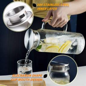 img 3 attached to 🍶 HOLD U FUN 1.7L Glass Water Carafe Pitcher: Stainless Steel Lid, Hot and Cold Water Jar for Home or Office use!