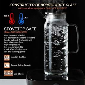 img 1 attached to 🍶 HOLD U FUN 1.7L Glass Water Carafe Pitcher: Stainless Steel Lid, Hot and Cold Water Jar for Home or Office use!