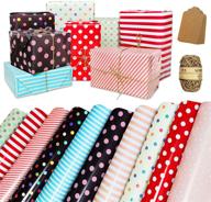 🎁 flat folded wrapping paper sheets - 10 pack birthday wrap set with cards, tags, and cotton thread - colorful dots and stripes present gift wrap paper for birthdays, baby showers, weddings, graduations - suitable for boys, girls, men, women, all occasions - 20 x 28 inch per sheet, 10 meters logo