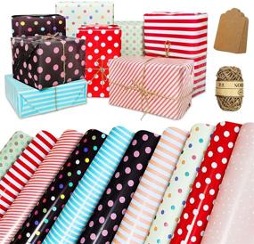 img 4 attached to 🎁 Flat Folded Wrapping Paper Sheets - 10 Pack Birthday Wrap Set with Cards, Tags, and Cotton Thread - Colorful Dots and Stripes Present Gift Wrap Paper for Birthdays, Baby Showers, Weddings, Graduations - Suitable for Boys, Girls, Men, Women, All Occasions - 20 X 28 inch Per Sheet, 10 Meters