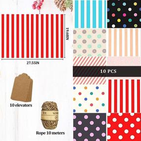 img 2 attached to 🎁 Flat Folded Wrapping Paper Sheets - 10 Pack Birthday Wrap Set with Cards, Tags, and Cotton Thread - Colorful Dots and Stripes Present Gift Wrap Paper for Birthdays, Baby Showers, Weddings, Graduations - Suitable for Boys, Girls, Men, Women, All Occasions - 20 X 28 inch Per Sheet, 10 Meters