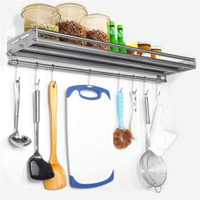 img 1 attached to 🧂 Multi-Purpose Wall Mounted Spice Rack with Hooks for Kitchen and Bathroom Storage - Commercial Grade Seasoning Shelf for Restaurants and Bars (7.87, 23.62)